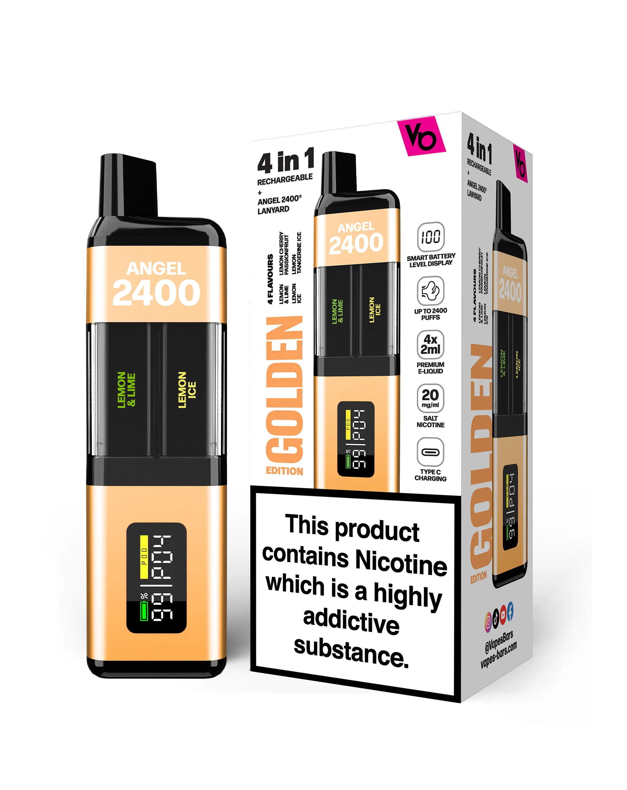 Golden Edition Angel 2400 Rechargeable Disposable Vape by Vapes Bars 20mg